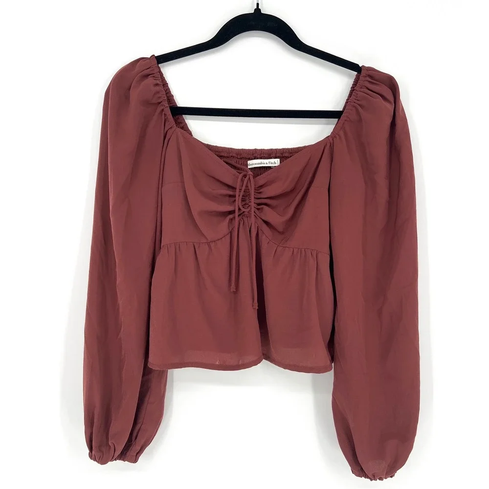 Abercrombie & Fitch Small Burgundy Crop Peplum Top GUC Boho Cottage Whimsigoth